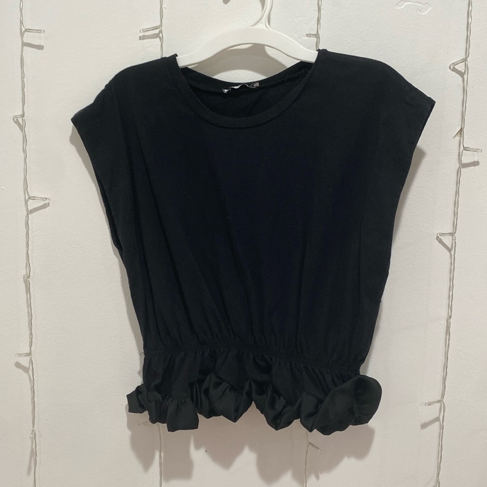 Zara Peplum top short sleeve black ruffle bottom